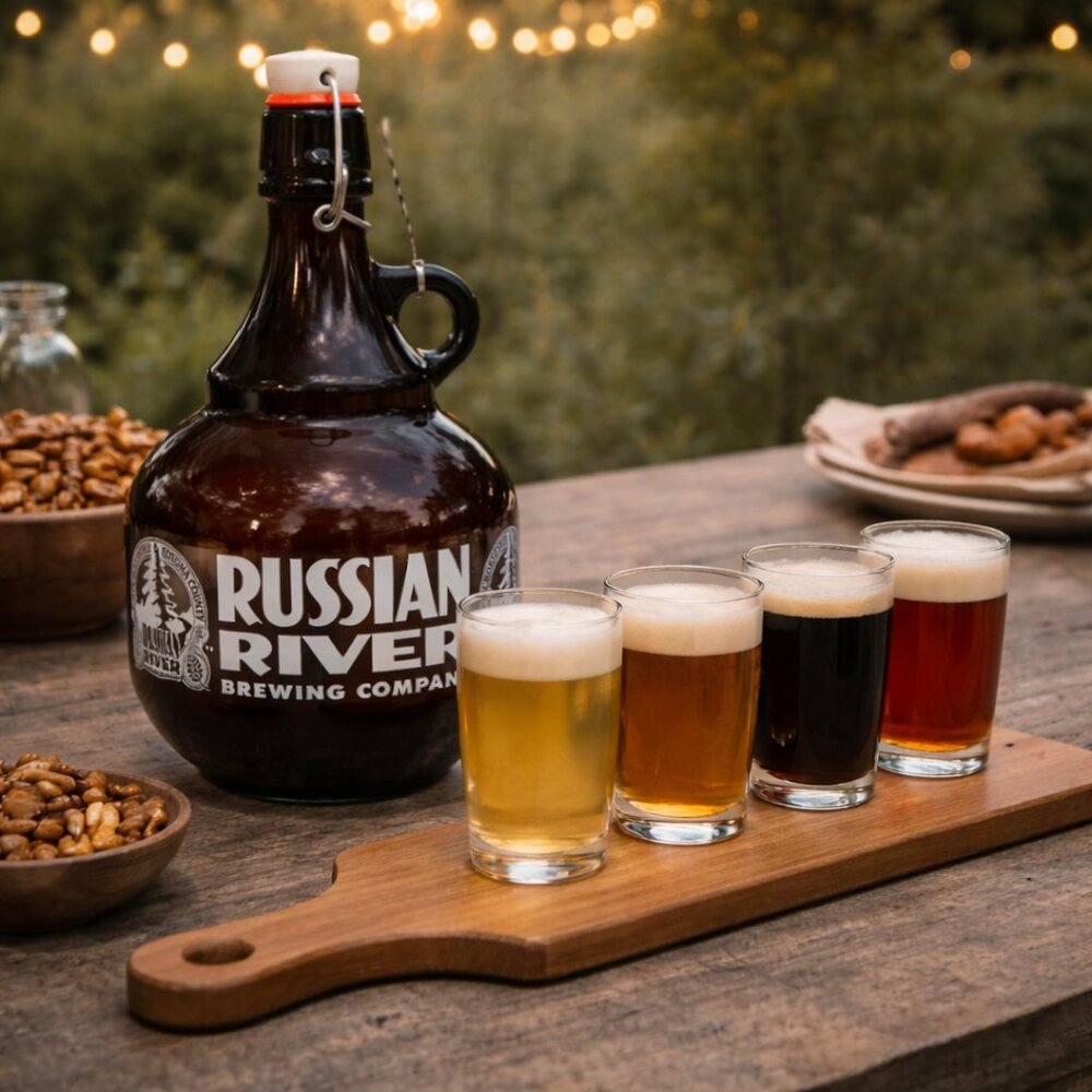Empty Russian River Brewing Company Glass Growler